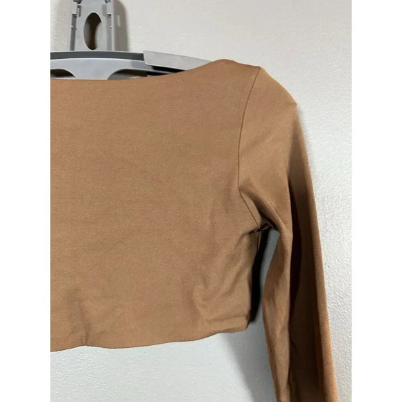 BABYGIRL Apparel Brown Sports Gym Athletic Long Sleeve Square Neck Crop Top S - Picture 6 of 9